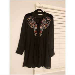 Zara Trafaluc embroidered black dress